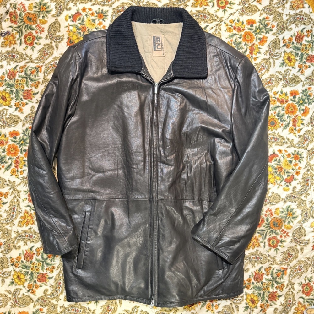 RC Comstock Expedition‎ Mens Black Genuine SOFT Leather Zip Jacket Size L